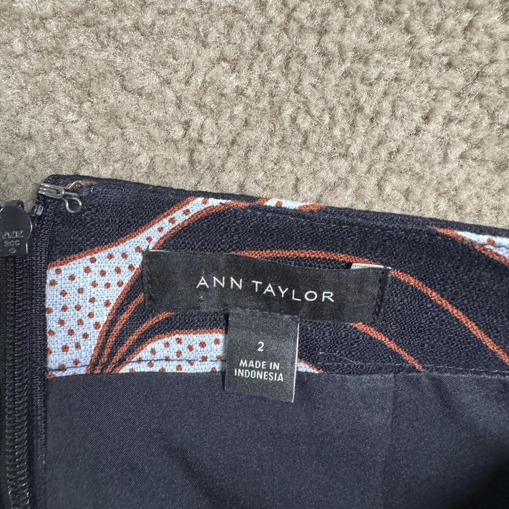 Ann Taylor Skirt Womens 2 Black Geometric Print Pencil Lined Stretch Work Office - Picture 9 of 11